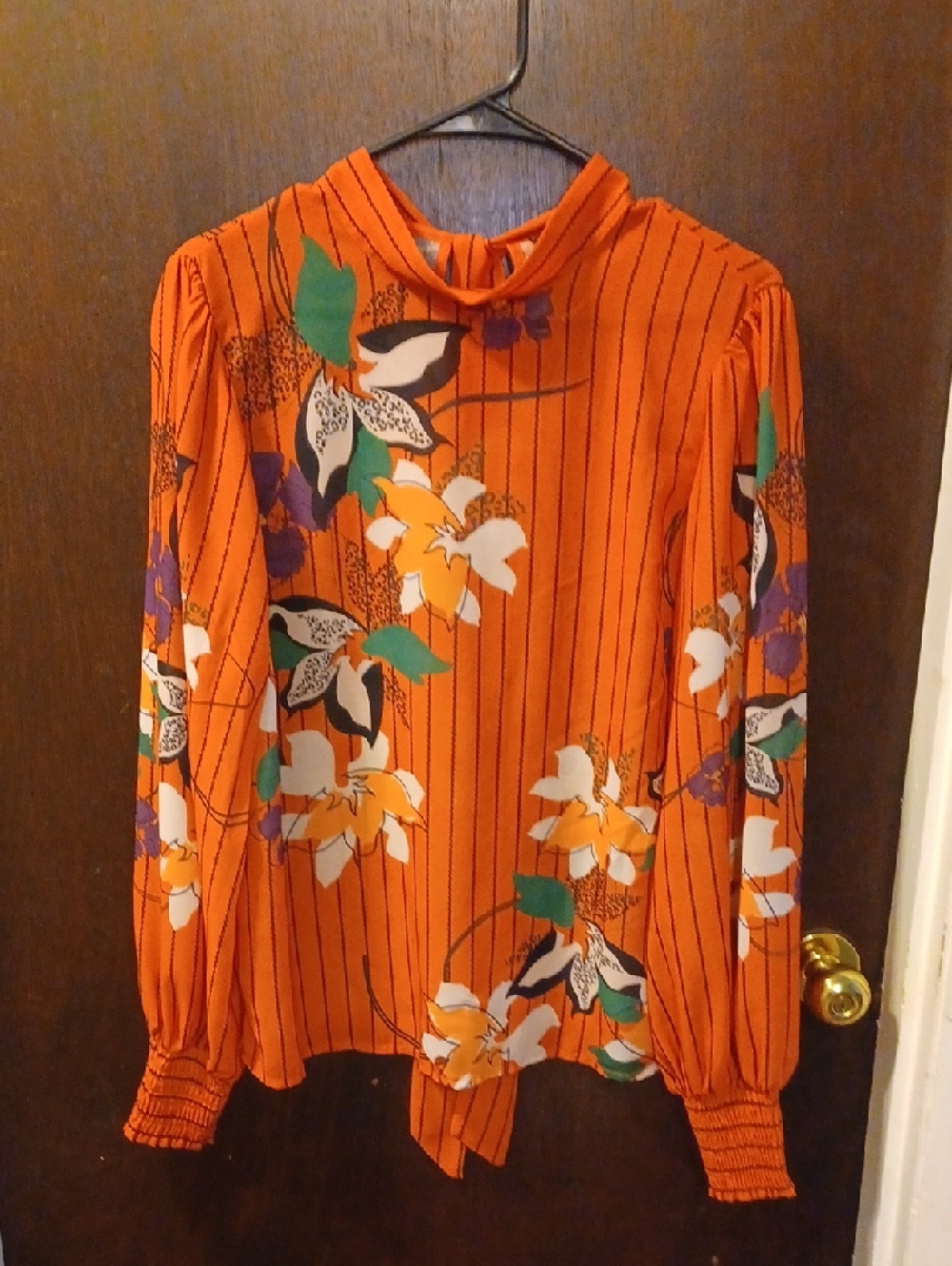 Fashion Nova Orange Floral High-Neck Blouse with Tie Back Size XL